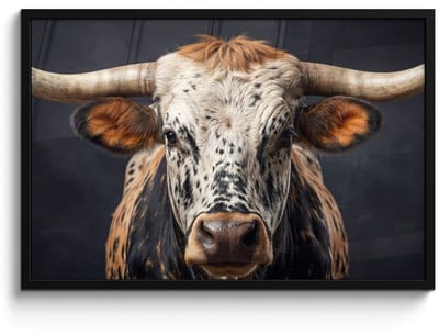Poster in lijst - Fotolijst 90x60 cm - Posters - Stier - Kleurrijk - Hoorns - Posterlijst zwart - Decoratie - Wanddecoratie woonkamer - Muurdecoratie slaapkamer