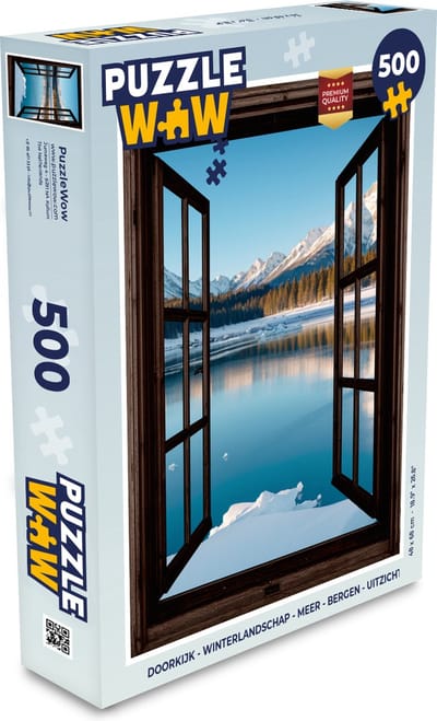 Puzzel Doorkijk - Winterlandschap - Meer - Bergen - Uitzicht - Legpuzzel - Puzzel 500 stukjes