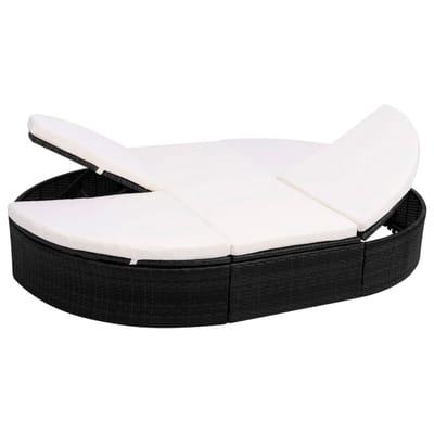 vidaXL - Loungebed - met - kussen - poly - rattan - zwart