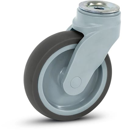 Grijs kunststof zwenkwiel met boutgat - 125mm - 100kg