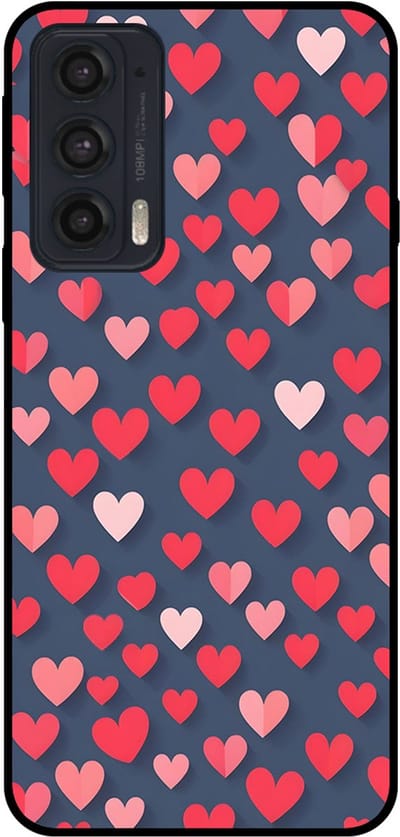 Smartphonica Telefoonhoesje Geschikt voor Motorola Edge 20 met Roze en Rode Hartjes Opdruk - TPU Backcover Case With Rosé and Red Heart Design geschikt voor Motorola Edge 20