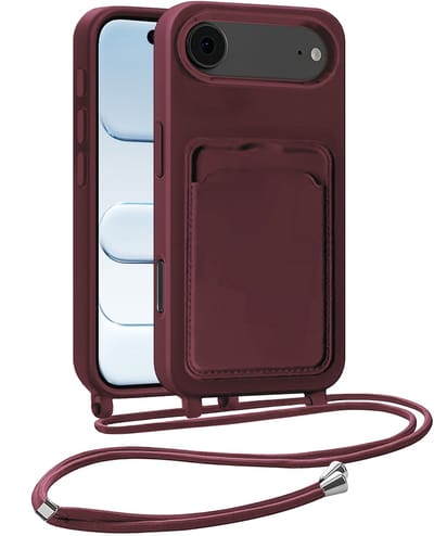 Hoesje Geschikt voor iPhone Air Hoesje Met Telefoonkoord en Pasjeshouder Siliconen - Hoes Geschikt voor iPhone Air Hoesje Met Kaarthouder Case - Aubergine
