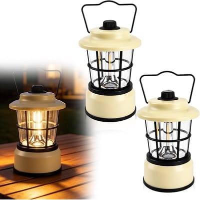 Thijox - 2 Stuks Dimbare Retro LED Campinglamp - Draagbare Campinglantaarn op Batterijen voor Camping, Noodgevallen, Tuin en Tent - Multifunctionele V