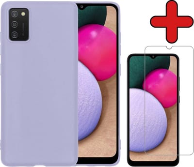 Hoesje - Met Screenprotector - Geschikt voor Samsung Galaxy A02s - Sterk & Shockproof - Telefoon Hoes - Back Cover - Siliconen Case - Telefoonhoes - Lila
