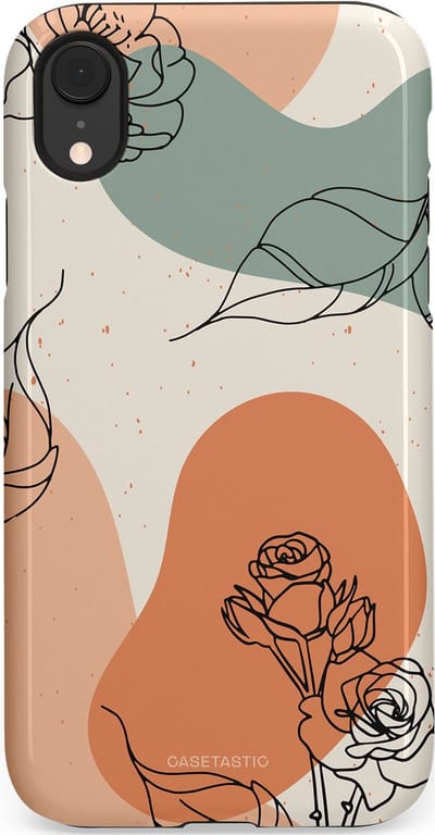 Casetastic hoesje geschikt voor Apple iPhone XR - Dubbellaagse bescherming - Lijnenspel roos - Fashion Case - Saliegroen Perzik Zand