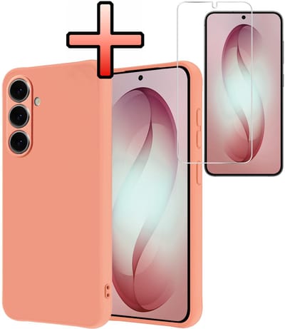 Hoesje - Met Screenprotector - Geschikt voor Samsung Galaxy S26 - Sterk & Shockproof - Back Cover - Siliconen Case - Telefoon Hoes - Perzik