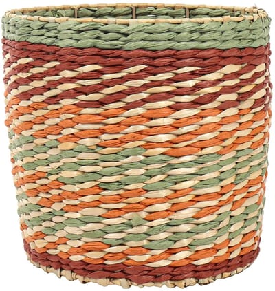 Plantmand Kleurrijk Ø24,5 cm – Rietmand Handgevlochten – Bloempot voor planten – Metalen Frame – Multicolor Decoratie
