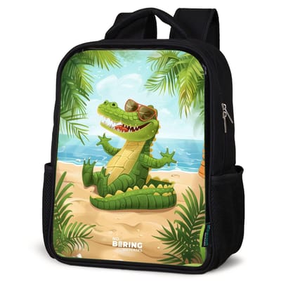 NoBoringSuitcases.com® - Rugzak zwart - Schooltas jongen & meisje - Krokodil op het strand - Rugtas voor school - Boekentas kind - Schoolrugzak - Kinderrugzak