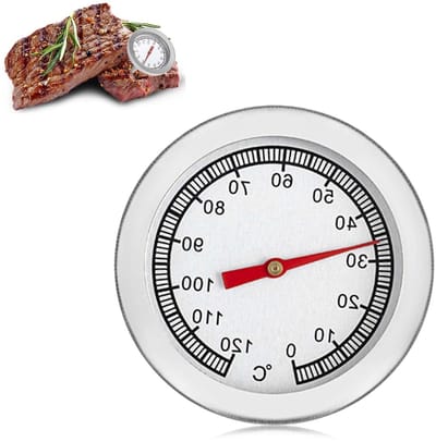 BBQ Thermometer voor Grillen en Bakken, Analoge Bimetalen Thermometer, RVS, 0-120 °C, Perfect voor Oven en Rookoven, Diameter 52 x H 58 mm