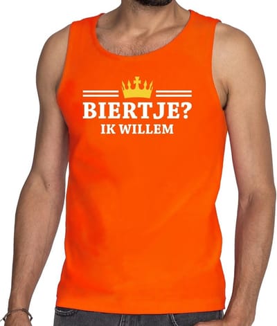 Oranje Biertje ik willem tanktop / mouwloos shirt heren - Oranje Koningsdag kleding S