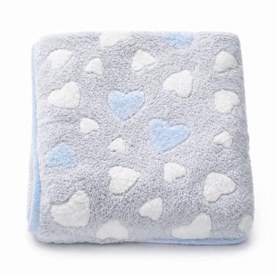 New Baby babydeken 85x75 cm blauw hartjes - Kinderdeken