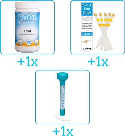 Zwembad Onderhoudspakket - Onderhoud Zwembad - bevat Chloor - Testrips en Thermometer (3-delig)
