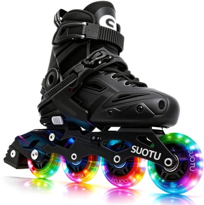 Suotu Skeelers - Raceskates - Inlineskates Verstelbaar - Gevorderden - Skeelers meisjes en jongens - Maat: EUR 32-36 - lichtgevende wielen - S76 - Zwart - M