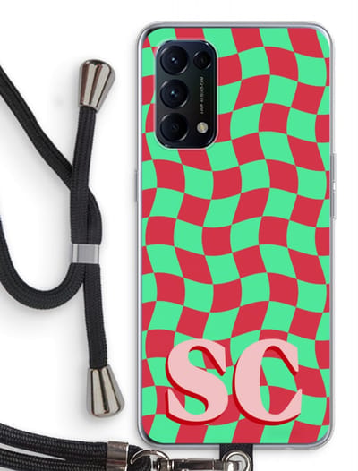 Gepersonaliseerd - Case Company® - Hoesje met koord geschikt voor Oppo Find X3 Lite hoesje met Koord - Grid Monogram - Telefoonhoesje met Zwart Koord - Bescherming aan alle Kanten en Over de Schermrand