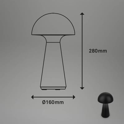 BRILONER - FUNGO - LED accu tafellamp, traploos dimbaar, Touch, mobiel licht, LED tafellamp buiten, LED tafellamp snoerloos, mat zwart
