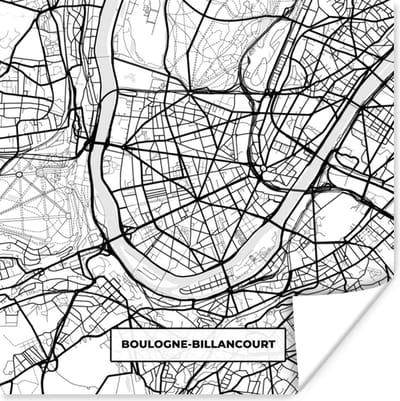 Poster Frankrijk - Kaart - Plattegrond - Boulogne-Billancourt - Stadskaart - Zwart wit - 100x100 cm XXL