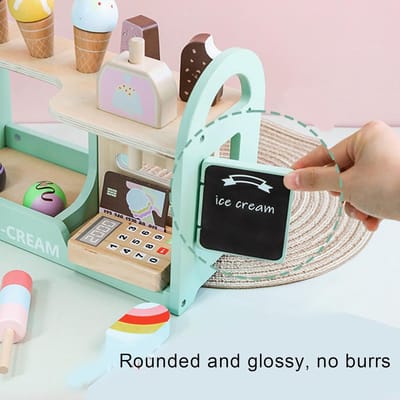 Houten Ijssalon Speelset - Educatief Speelgoed - Rollenspel - Realistisch Simulatieontwerp - 30 x 22 x 13 cm