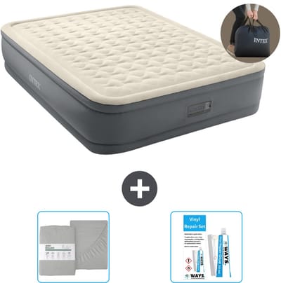 Intex Luchtbed - 2-Persoons - 152 x 203 x 46 cm - Grijs - Inclusief pomp - Hoeslaken en Reparatieset