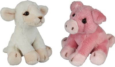 Ravensden - Boerderij dieren pluche knuffels - 2x stuks - Varken en Schaap - 15 cm