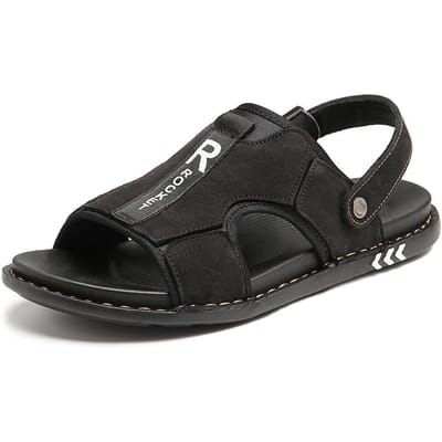 Sandalen Heren Zomer Nieuw Eerste Laag Rundleer Casual Strand Schoenen Echt Leer Zachte Zool Ademend Antislip Sandalen 45 black