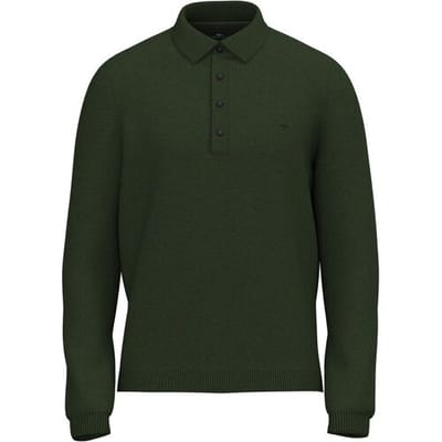 Fynch-Hatton Trui Structured Cotton Polo Pullover Donker Khaki / male