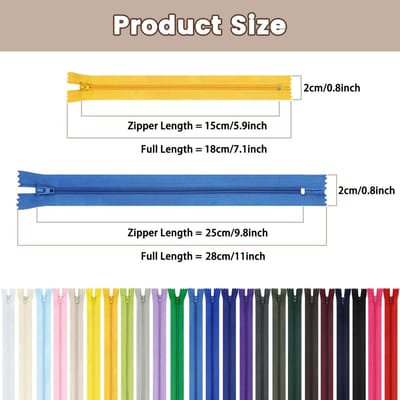 15 cm en 25 cm nylon ritssluitingen voor naaien en knutselen, 24 kleuren, 48 stuks ritssluitingen