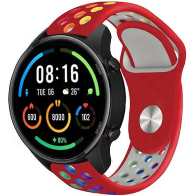 Strap-it Siliconen sport bandje - geschikt voor Xiaomi Watch S1 (Active/Pro) / Watch 2 Pro / Watch S3 / Mi Watch / Amazfit GTR 47mm / GTR 2-3-4 / Bip 5 / Balance - rood/kleurrijk