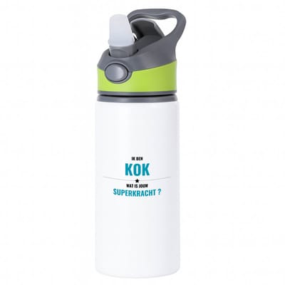 Hacebo® - ik ben kok wat is jouw superkracht? waterfles met rietje groen - Kok - iemand die goed kan koken - mensen die kok zijn - kook liefhebbers - verjaardagscadeau - verjaardag - cadeau - kado - geschenk - gift - water fles - 650ML