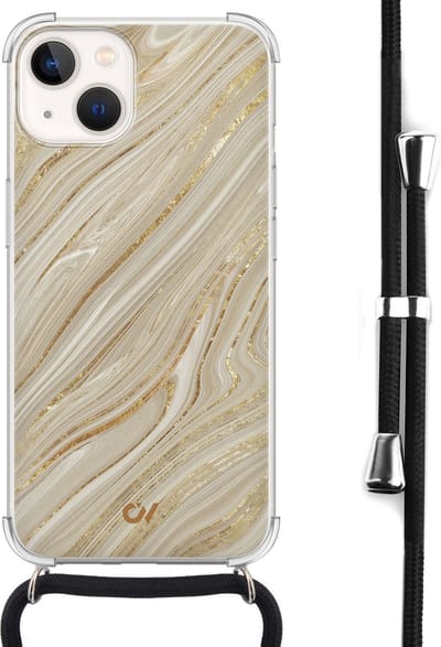 Casevibes - Telefoonhoesje met koord - Geschikt voor Apple iPhone 13 - Golden Marble - Goud -