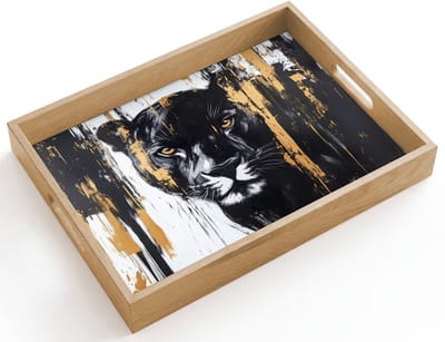 Dienblad hout 40x30 cm - Schootdienblad - Panter - Zwart - Abstract - Verfstreken - Borrelplank rechthoek - Plateau dienbladen