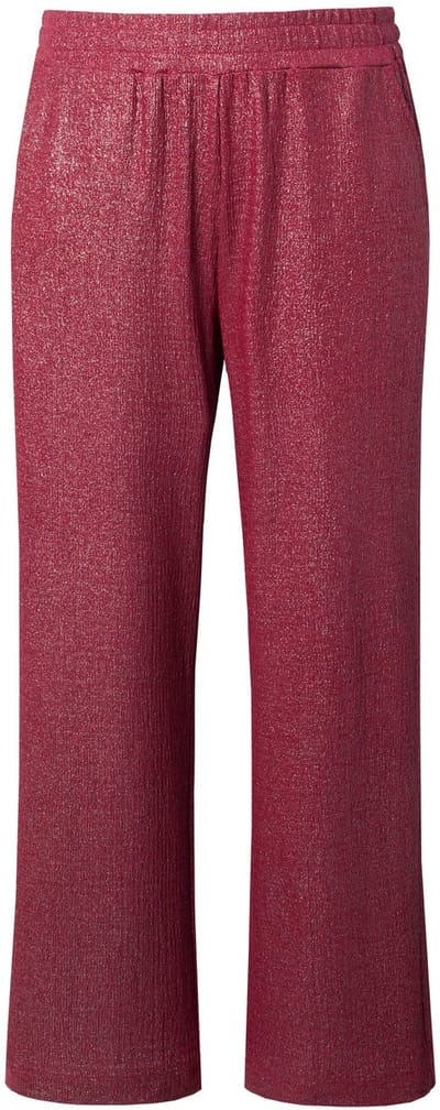 Studio Untold - Dames - Broek wijde pijpen structuur en glitter - Donker kersenrood - Maat 42