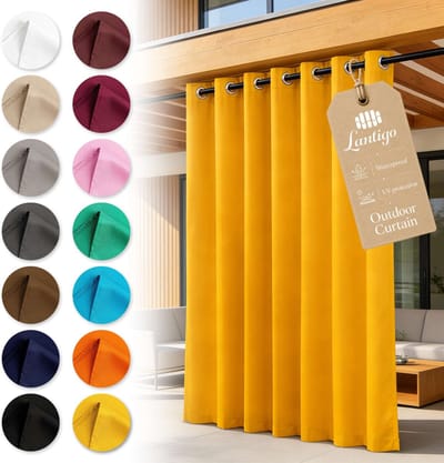 Lantigo Buitengordijn Geel 155x180 cm waterdicht | Tuingordijn privacy pergola overkapping ringen embrasse