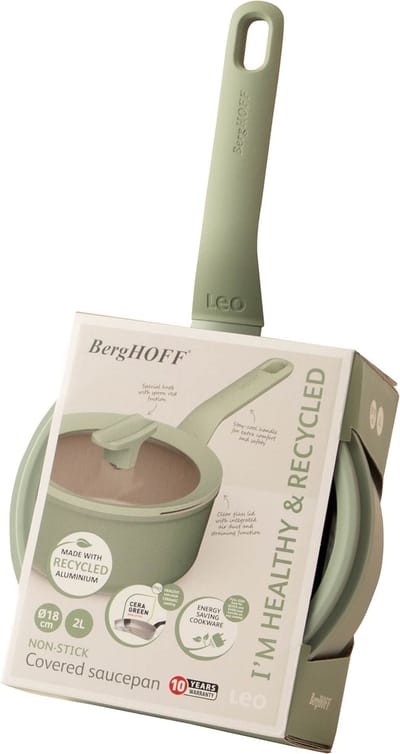 LEO Steelpan antikleef met deksel Balance Sage - Ø 18cm - Groen - PFAS-vrij