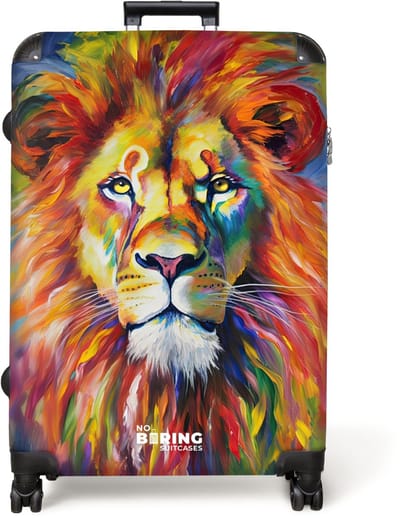 NoBoringSuitcases.com® - Koffer groot - Reiskoffer lichtgewicht - Portret van een leeuw in kleurrijke olieverf - Rolkoffer met 4 wielen - Grote trolley XL - 98 liter bagage