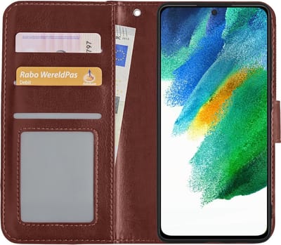 Hoesje Met Pasjeshouder - Geschikt voor Samsung Galaxy S21 FE - Luxe Bookcase Portemonee - Flip Case - Kunstleer Book Case - Flipcase - Book Cover - Walletcase - Portemonneehoes - Bruin