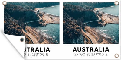 Schuttingposter Australië - Zomer - Snelweg - Zee - 200x100 cm - Tuindoek