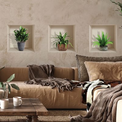 3D-effect stickers van tropische kamerplanten, 30 x 90 cm