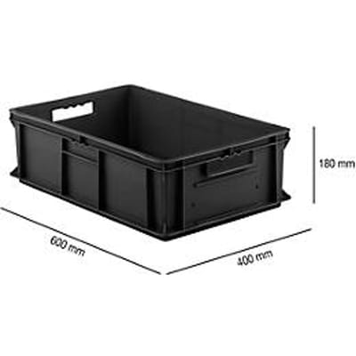 Eurobox serie EF 6180, geleidend PP, inhoud 35,4 l, open handgreep, zwart