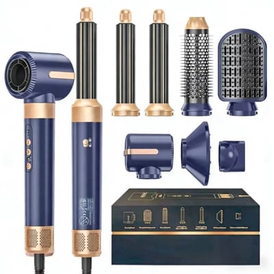 JOYNEXTBUY - 7-in-1 Heteluchtborstel & Föhn - Airwrap - Airstyler - Ionische Hogesnelheid - Multifunctionele Haarstyler - Blauw