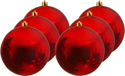 Decoris Kerstbal - 6x - rood - groot - 20 cm - kunststof - glans - kerstversiering