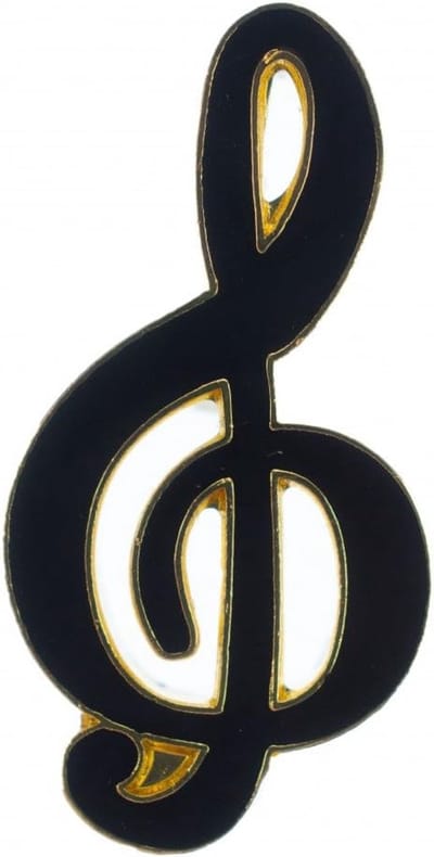 Vioolsleutel Muzieksleutel Broche Pin Aansteker Noten zwart goud - Handgemaakte modesieraden I Reversspeld Button Pins, 20 mm, Metaal, geen steen