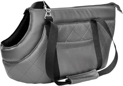 Draagtas Huisdieren - Schoudertas Kat Hond - Reizen Met Huisdieren - Bevestiging Voor Halsband - Maat L 12kg - Grijs Metallic