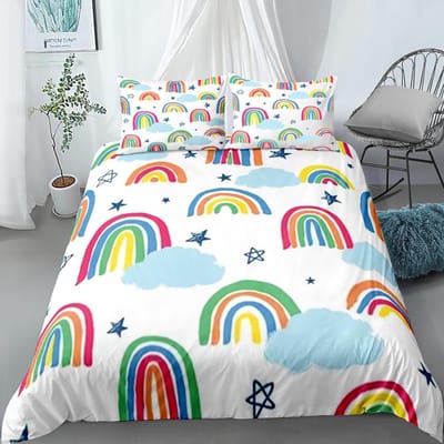 Regenboog Dekbedovertrek Set Kleurrijk Glitter Regenboog Beddengoed Set voor Kind Jongen Meisje Multicolor Dekbedovertrek Polyester Dekbedovertrek 70x133cm 2pcs