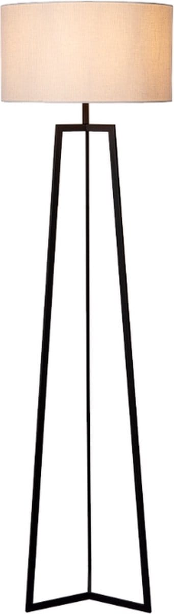 Atmooz - Falco - Staande lamp - Zwart met Witte Linnen Kap - Metaal - 166 cm - Woonkamer - Eetkamer - Slaapkamer