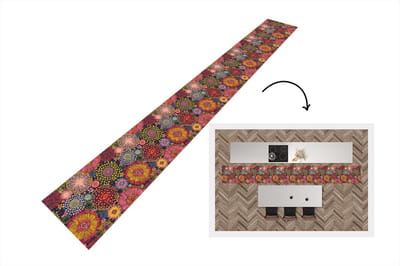 Keukenloper - Keukenmat - Bloemen - Patroon - Lijn - 400x50 cm - Keuken vloerkleed