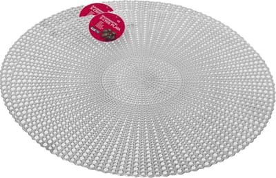 Gerimport Ronde tafel dinner placemats - 2x stuks - zilver - kunststof - Dia 40 cm - Kerst