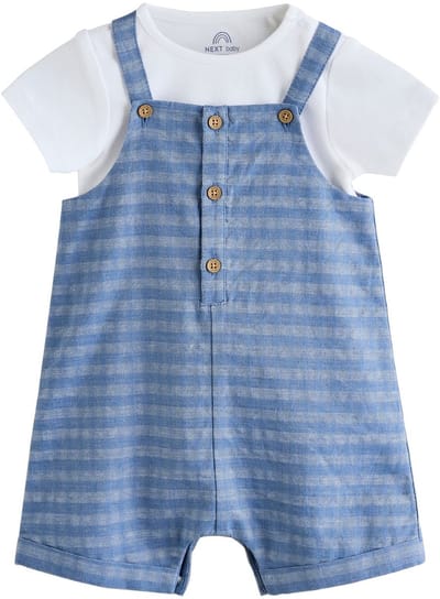 Next - Jongens - Set van geweven tuinbroek en rompertje - Blauw