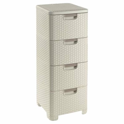 CURVER Kasten met 4 lades Kast Commode Badkamer Rotan 4X14L crème