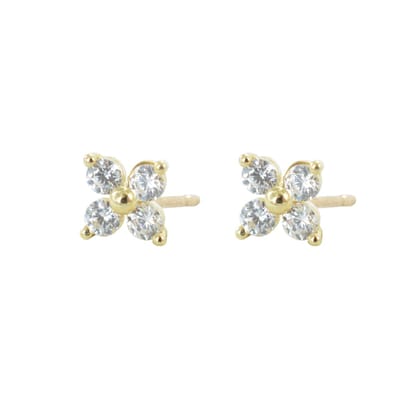 New Bling 9NBSAM-G190499 Gouden Oorknopjes - Dames - 4 Zirkonia Steentjes - Bloem - 3,5 mm - 14 Karaat - Goud