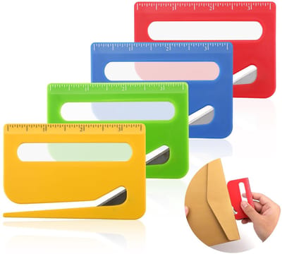 Dailygoods- Enveloppenopener met Vergrootglas - Enveloppensnijder - 4 Kleuren - Puntige Punt - Schaalverdeling - 9,5x6,5cm - Briefopener